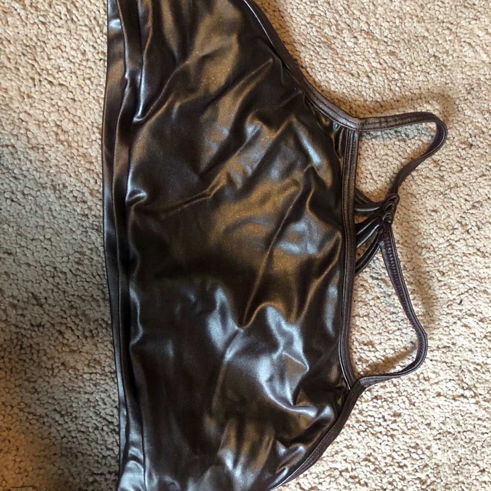 This is a leathery material sports bra or bikini!